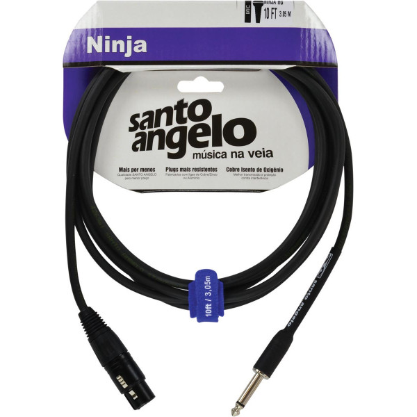 Cabo De Microfone Ninja Hg 0,20 Mm Conector P10/xlr Femea 10ft 3,05 Metros Preto